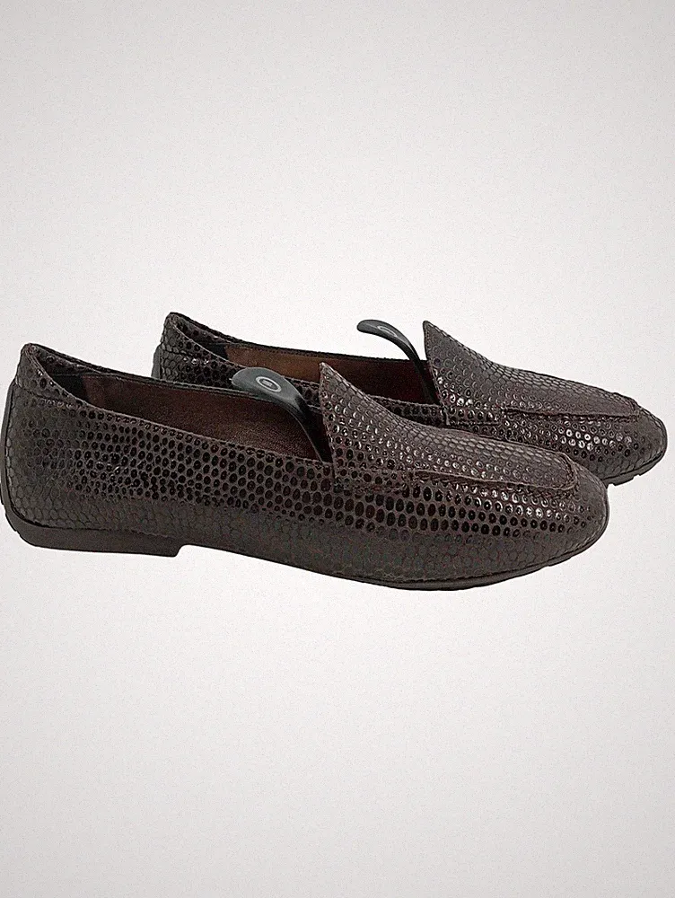 Mania Damen Loafer Slipper Klassisch Tierdruck Leder Braun Gr. 38