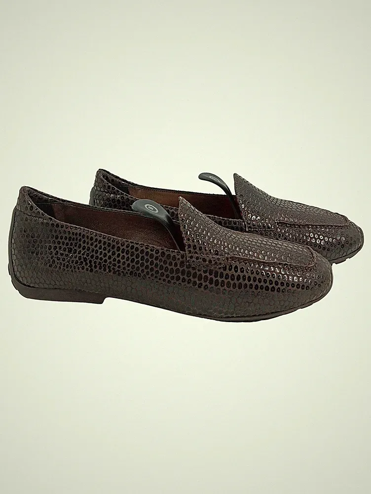 Mania Damen Loafer Slipper Klassisch Tierdruck Leder Braun Gr. 38