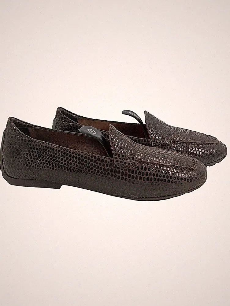 Mania Damen Loafer Slipper Klassisch Tierdruck Leder Braun Gr. 38