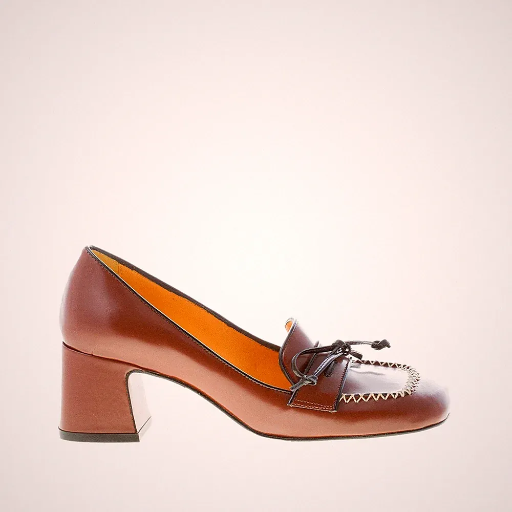 MARA BINI damen schuhe braun leder loafer mit maxi band Made in Italy absatz 5