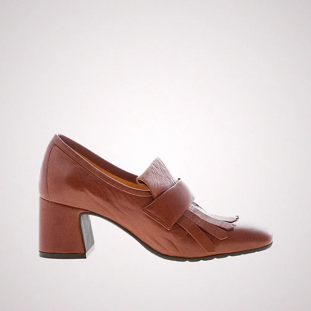 Mara Bini damen schuhe High-Cut Loafer Made in Italy Leder Biberbraun Fransen