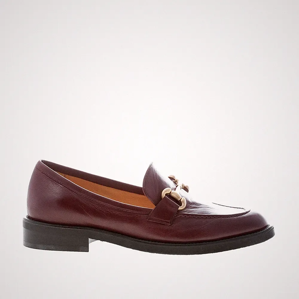 Mara Bini damen schuhe Loafer Made in Italy Leder Bordeaux Metall-Horsebit