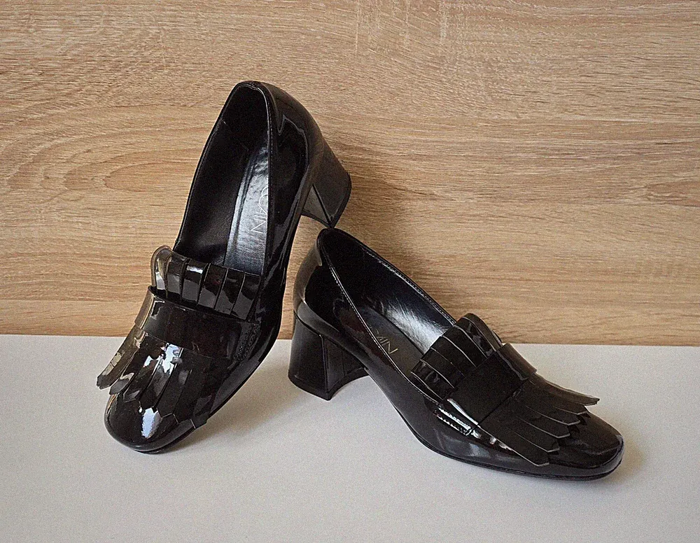 Marc Cain Lackleder Loafer Pumps Schuhe Schwarz Blockabsatz 3,5 = 36