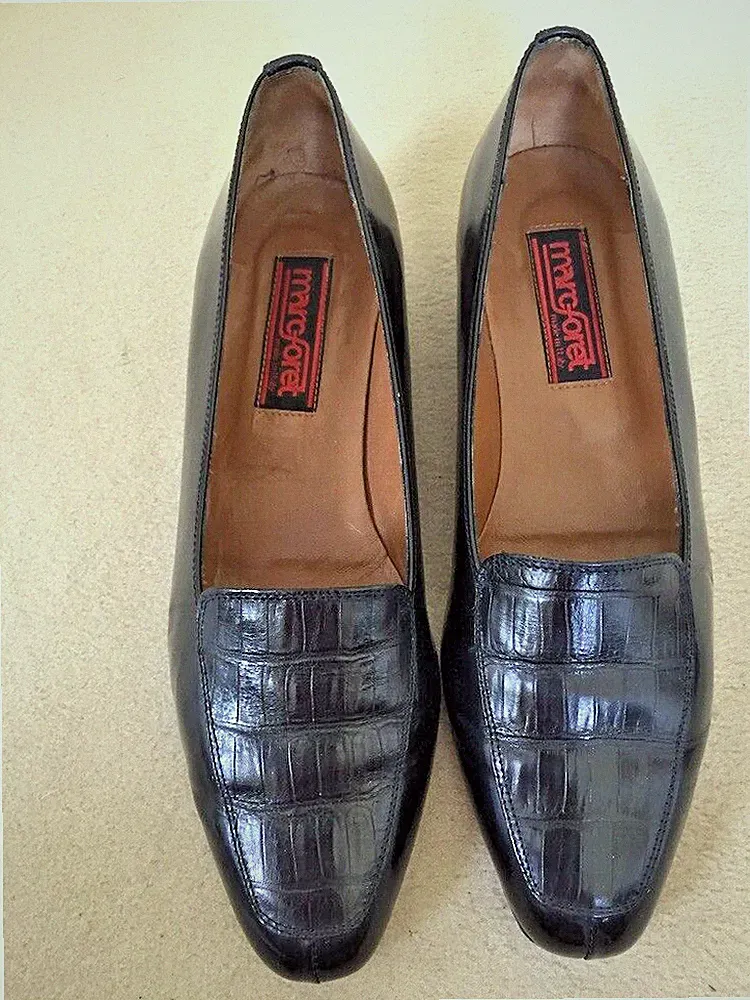 Marc Foret Damen Slipper Gr. 40 Echtleder Made in Italy Vintage schwarz