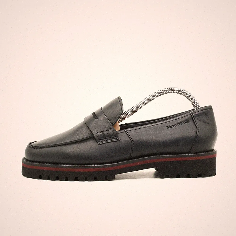Marc O'Polo Damen Pennyloafer Plateau Loafer schwarz Leder Sohle Schuhe EU 37