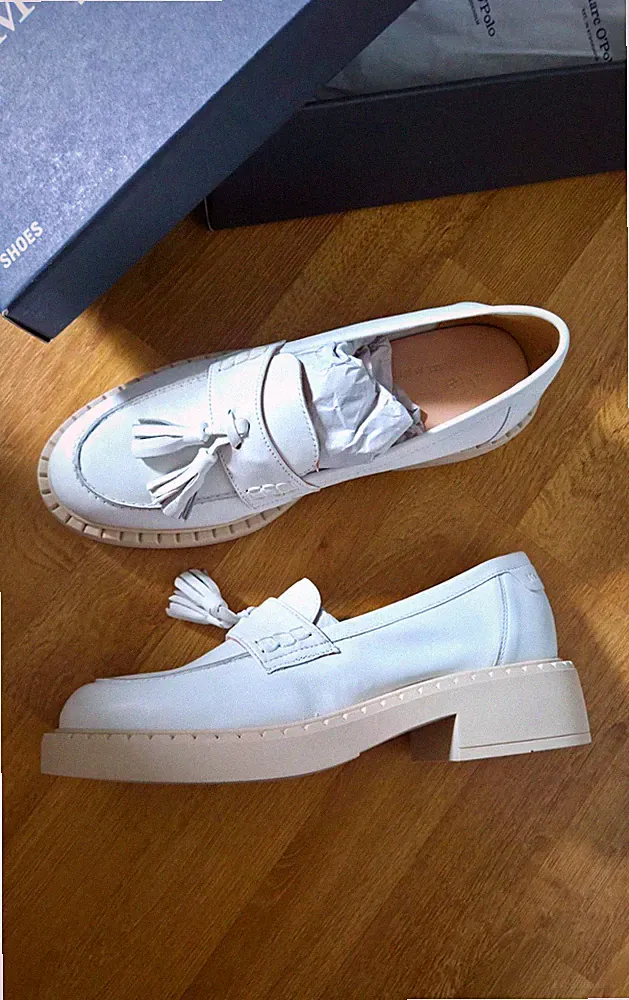 Marc O'Polo Damen Slipper Loafer Leder Quasten Offwhite/Weiß EU 39