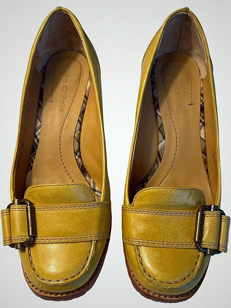 Marc O'Polo Slipper Damen Gr. 38 Gelb Klassische Leder Loafer Schuhe