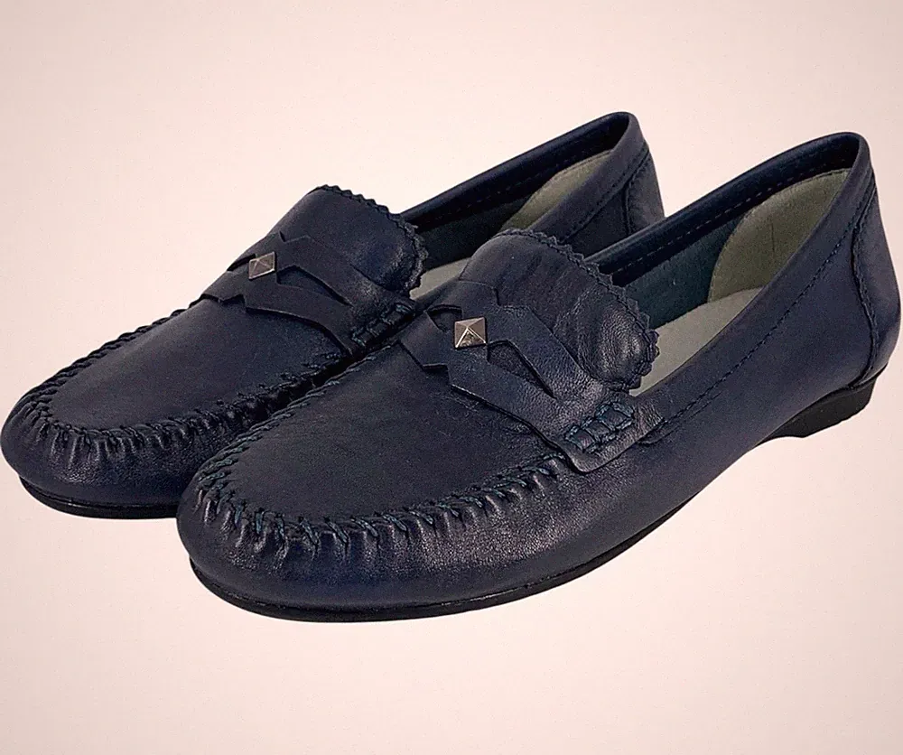 Marco Tozzi Leder Halbschuhe Damen UK 4 Navy weiches Leder Mokassins Fahrschuh