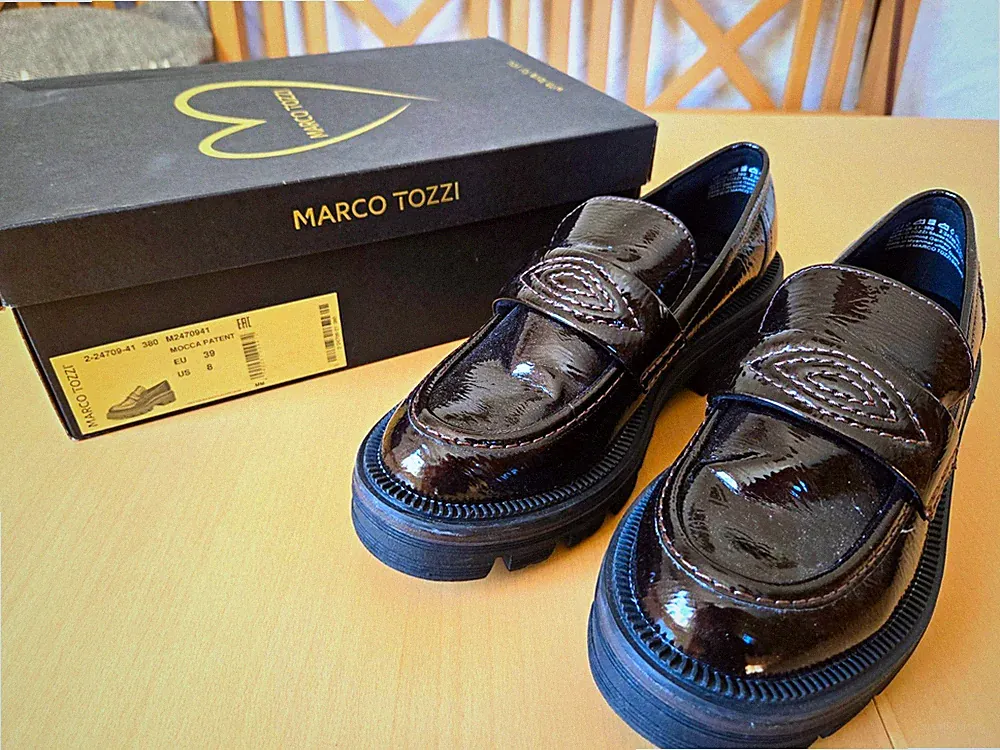 Marco Tozzi Loafer Gr. 39 – Mocca Lack/Patent – 2x getragen – wie neu