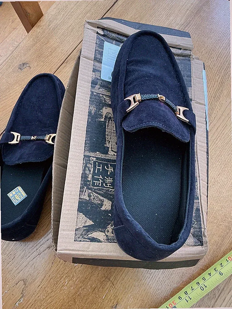 MARINEBLAU WILDLEDER GOLD SCHNALLE ITALIENISCHER MOKASSIN HALBSCHUHE DECK SCHUHE 41/7 UK