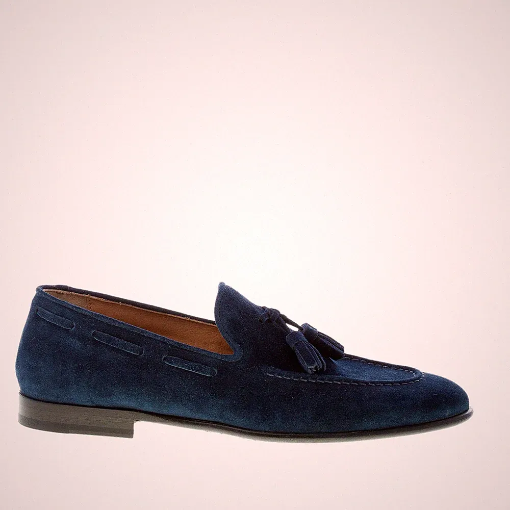 MARINI herren schuhe blau suede made in Italy loafer mit quasten
