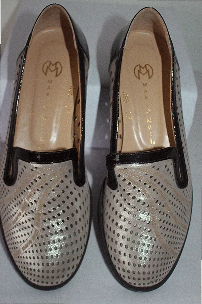 Mario Muzi Damen klassische perforierte Leder Halbschuhe schwarz/taupe Gr. 37 (4)