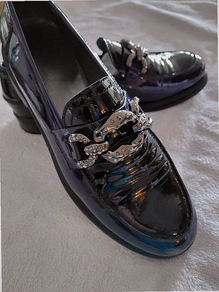 MARIPE, Gr. 38, Loafer, Slipper, Lackleder schwarz -blau, mit Strassschnalle