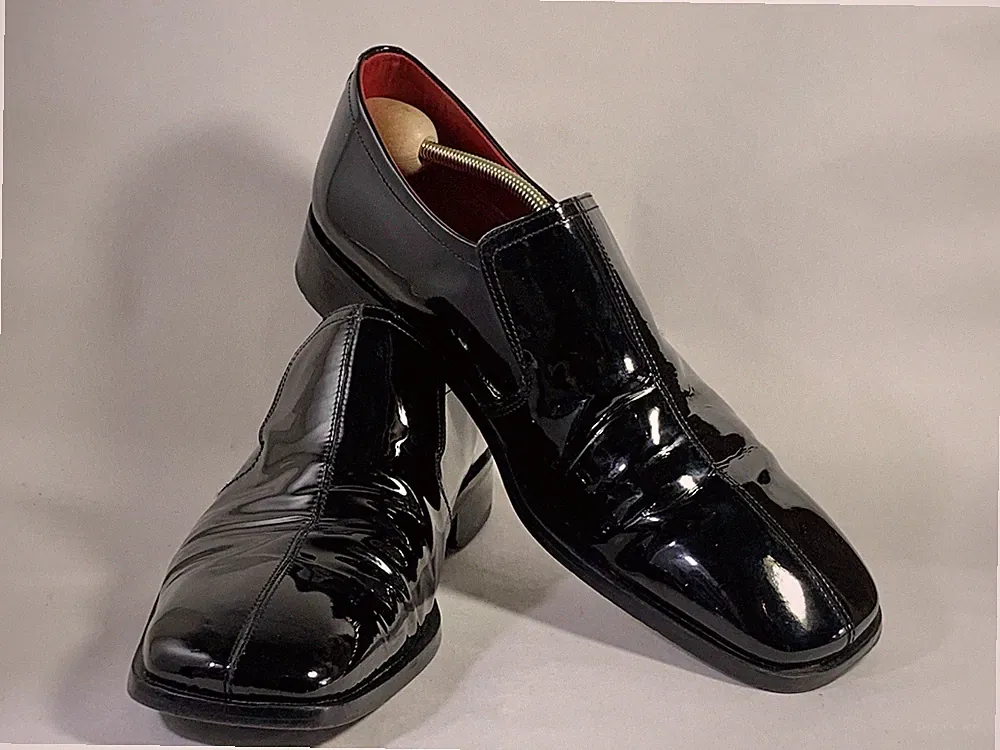 Marks & Spencer Herren Schwarz Lackleder Slipper Formell Elegant Schuh UK 8 EU 42