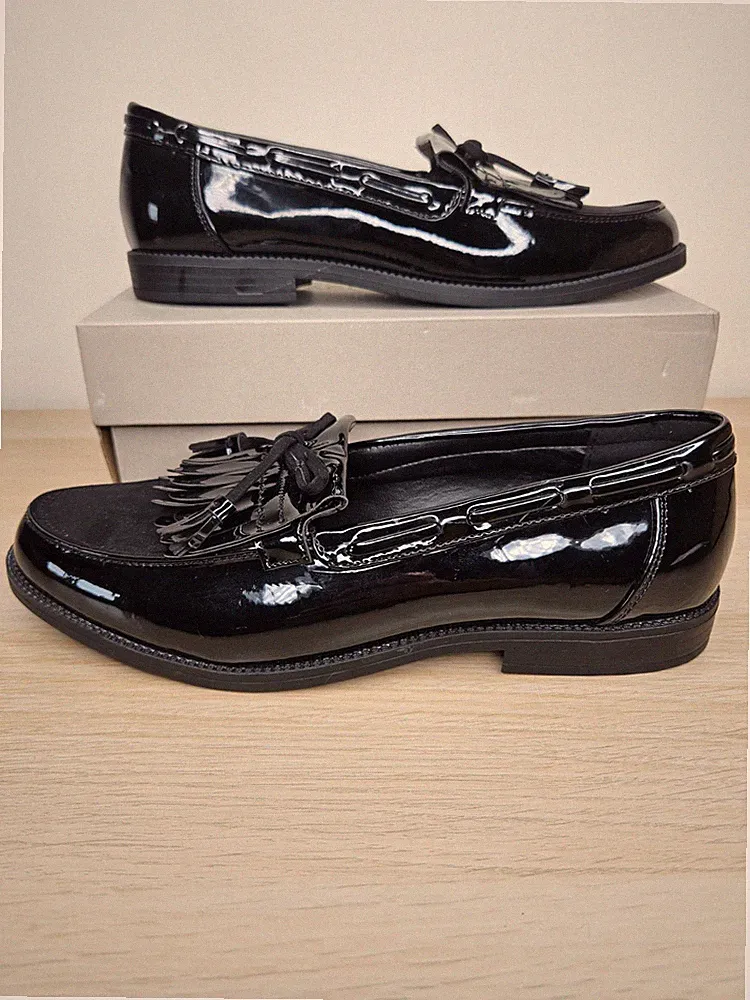 Marks & Spencer Lack Wildleder Halbschuhe Schuhe Quasten Schwarz Damengröße UK 6