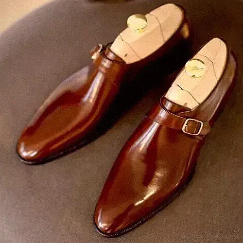 Maßgeschneiderte Herrenschuhe Reinleder Braun mit Monk Strap Schnalle