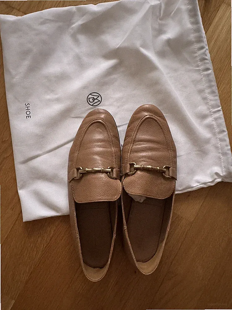 Massimo Dutti, Echtleder Mokassins Loafer Braun, Gr 40, goldene Hardware