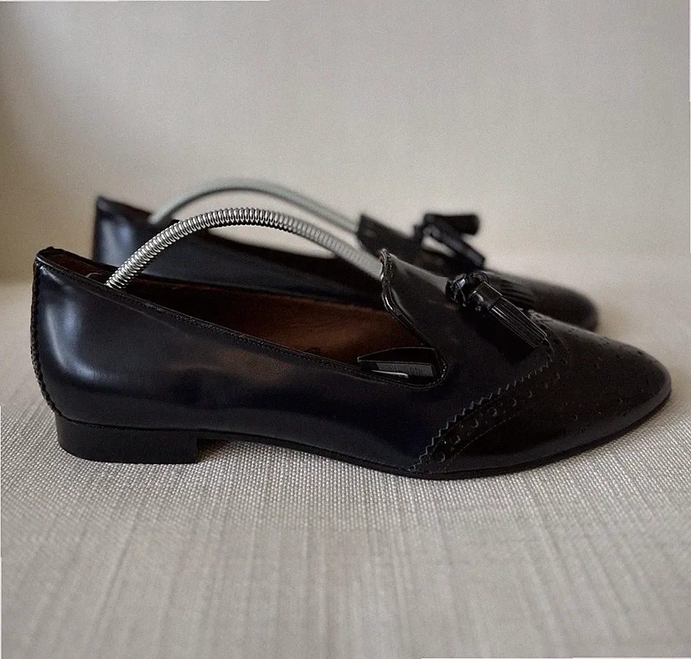Massimo Dutti flache Quasten Halbschuhe dunkelblau & schwarz Gr. 40 NEU mit Mängeln
