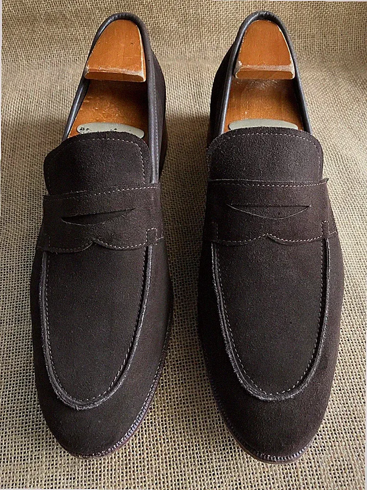 MEERMIN Herren dunkelbraune Wildleder Penny Halbschuhe Größe UK 7 || US 8
