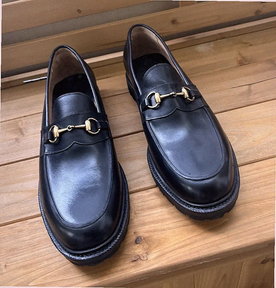 Meermin Herren Slipper Loafer Leder Schwarz mit Schnalle EU 45 Weite E
