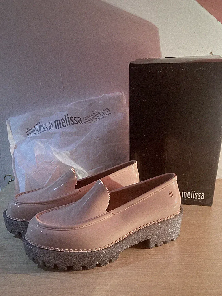 Melissa Panapana Glitzer Plateau Heal Halbschuhe Schuhe Rosa UK 7 / 40 Chunky 90er