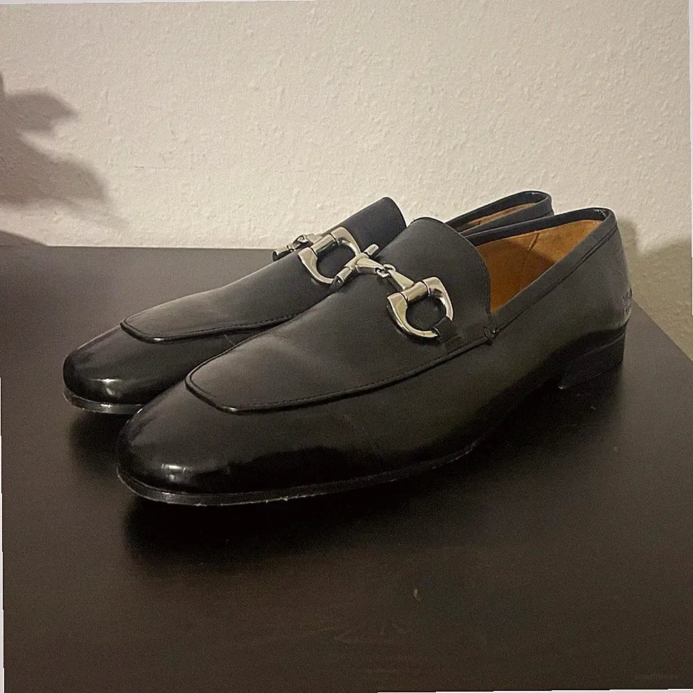 Melvin & Hamilton Herren Slipper Loafer Leder Schwarz Schnalle EU 42 Spitz