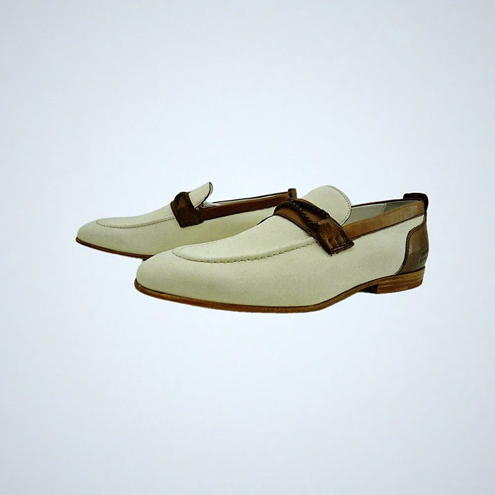 Melvin Hamilton Santo 1 Loafers Slipper Mokassin Weiiß Braun Business Schuhe 45