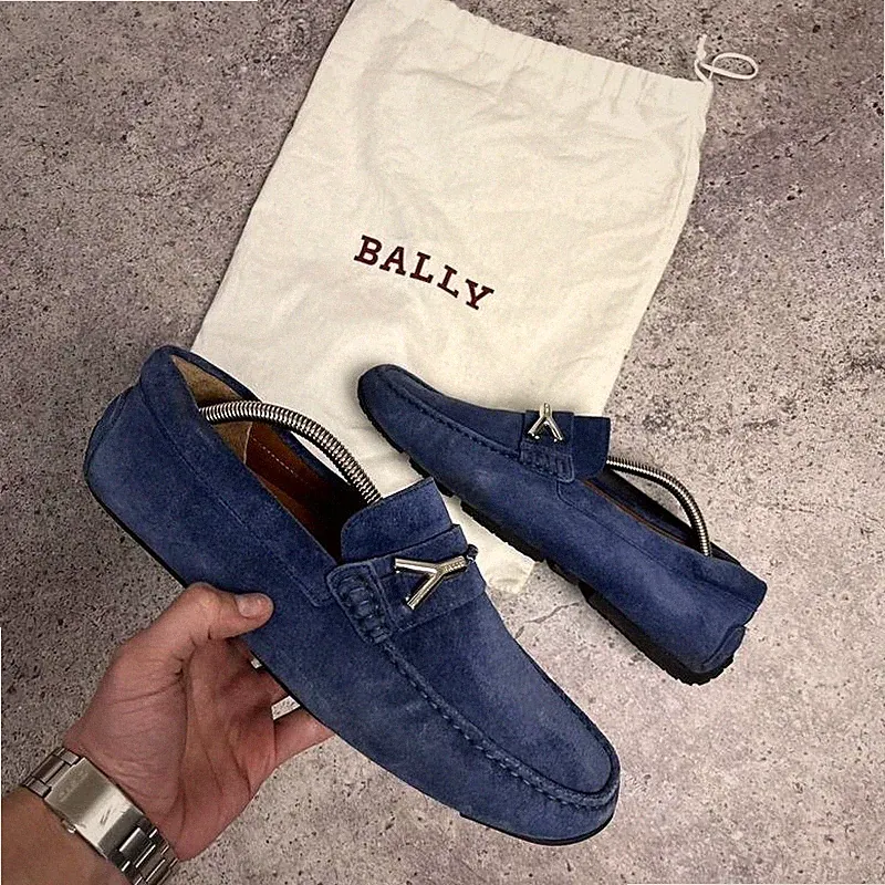 Men Bally Loafers Navy Suede 41