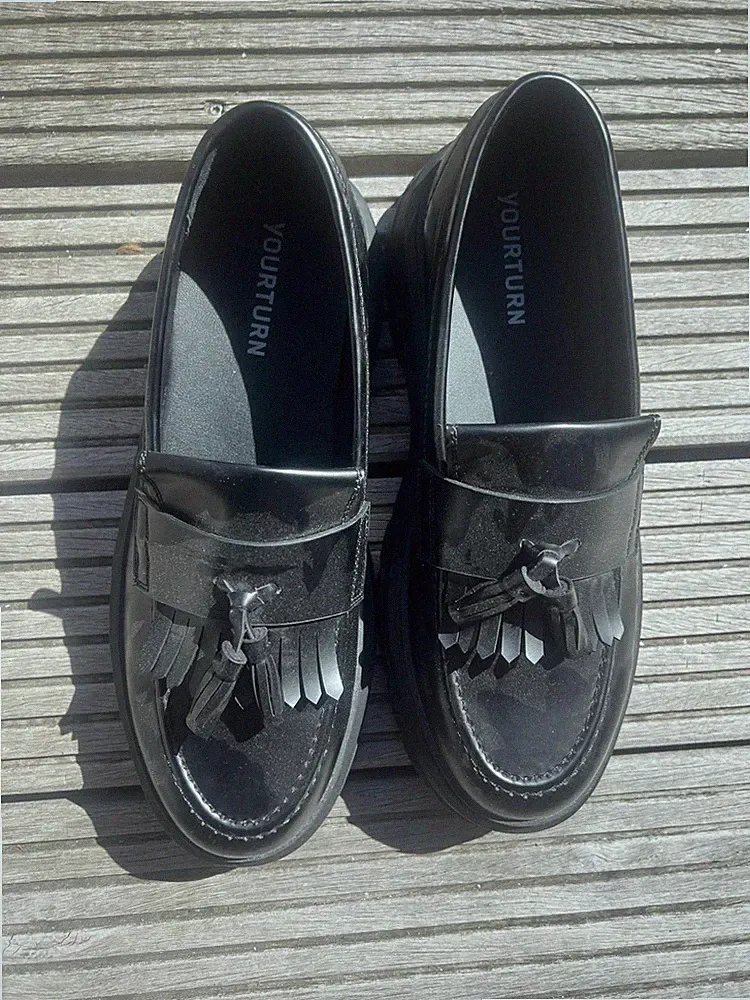 men Black Tassel Loafers Men’s Size 43 Faux Leather Slip On Moccasin Dres