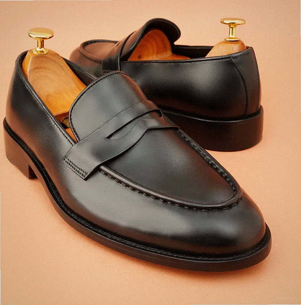 Men's BLACK Handmade Genuine Leather Slip On Dress Loafer | Casual Shoes