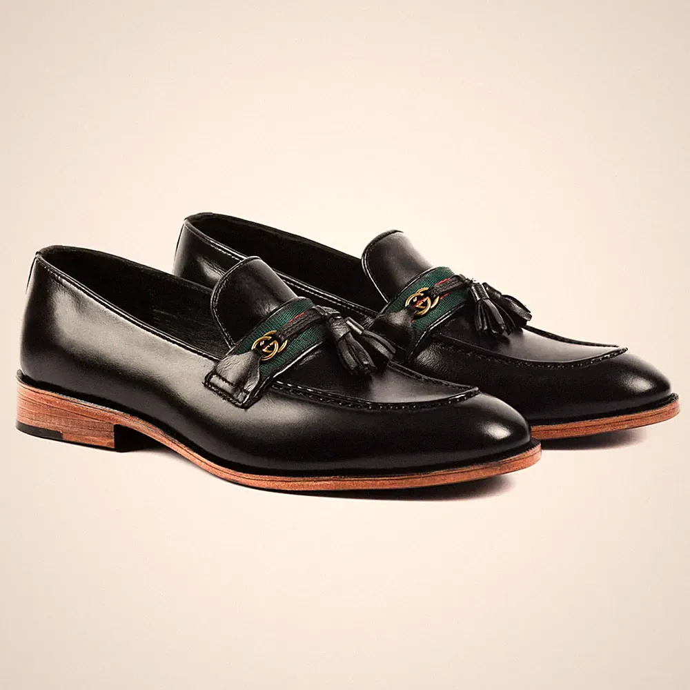 Men's Handmade Genuine Black Leather Oxford Slip On Dress Loafers, Casual Shoes