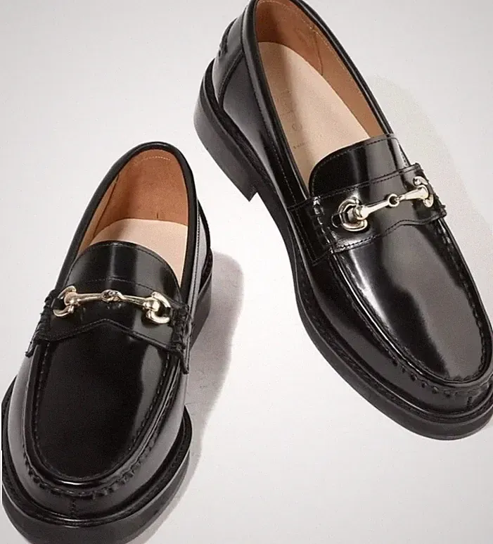 Men’s Handmade Polished Black Leather Horse Bit Slip-On Loafers Shoes