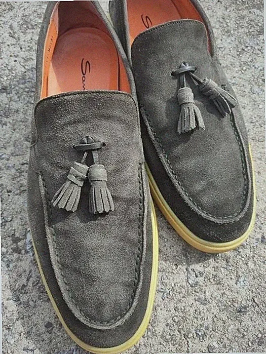 Men Santoni Loafers Green Suede 43