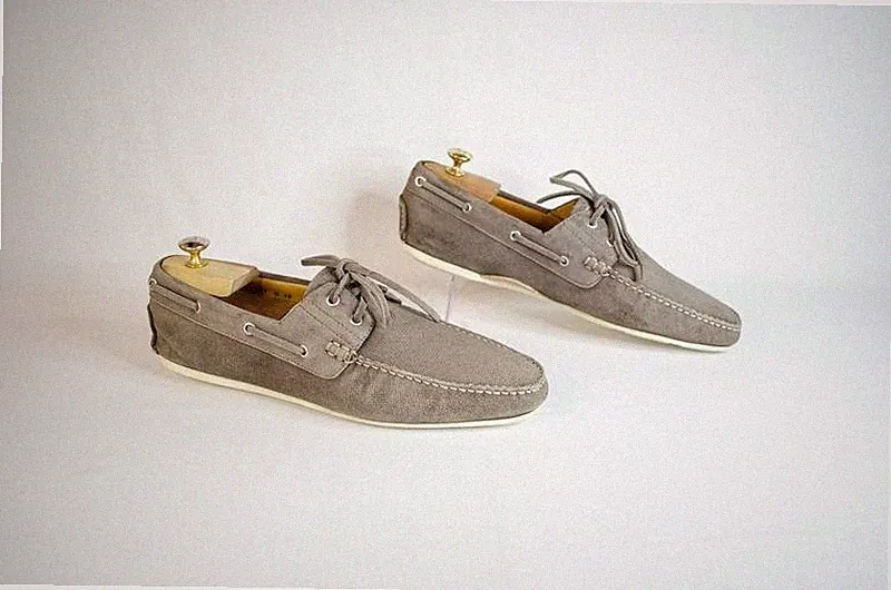 Men Santoni Loafers Grey Suede 45