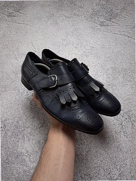 Men Santoni Loafers Navy Leather 40