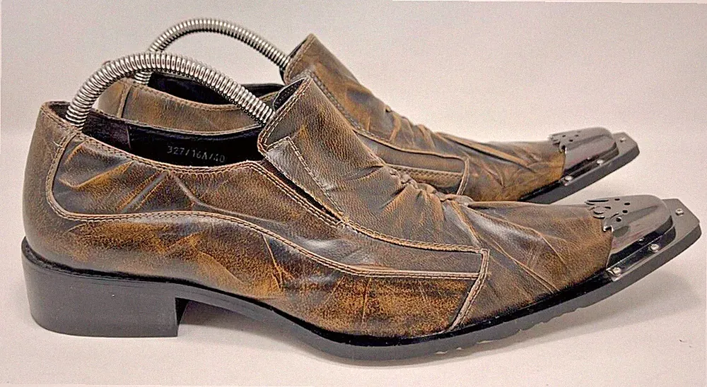 Mens TABU Italy Night Club Leather Pointed Toe Metal Toe Shoes 40 EU 7.5 US