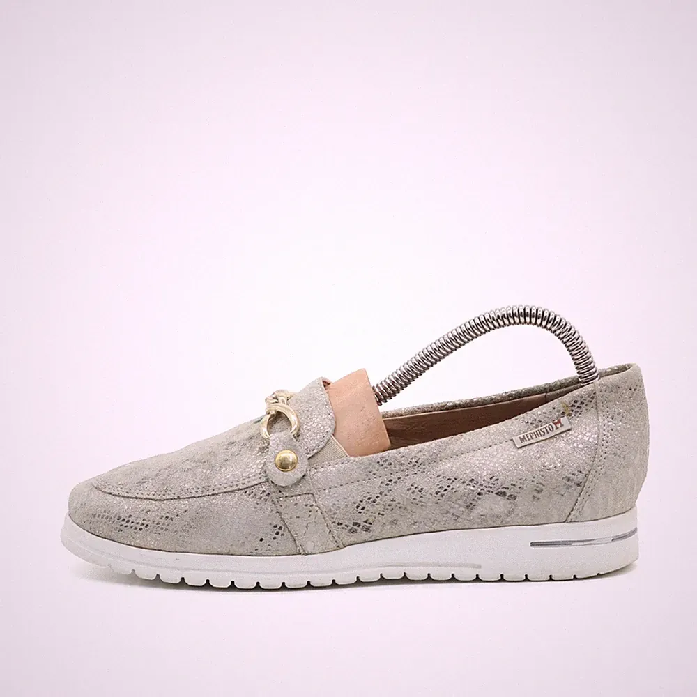 Mephisto Damen Loafer EU 37 Mokassin grau Leder Low-Top Stoßdämpfend Komfort