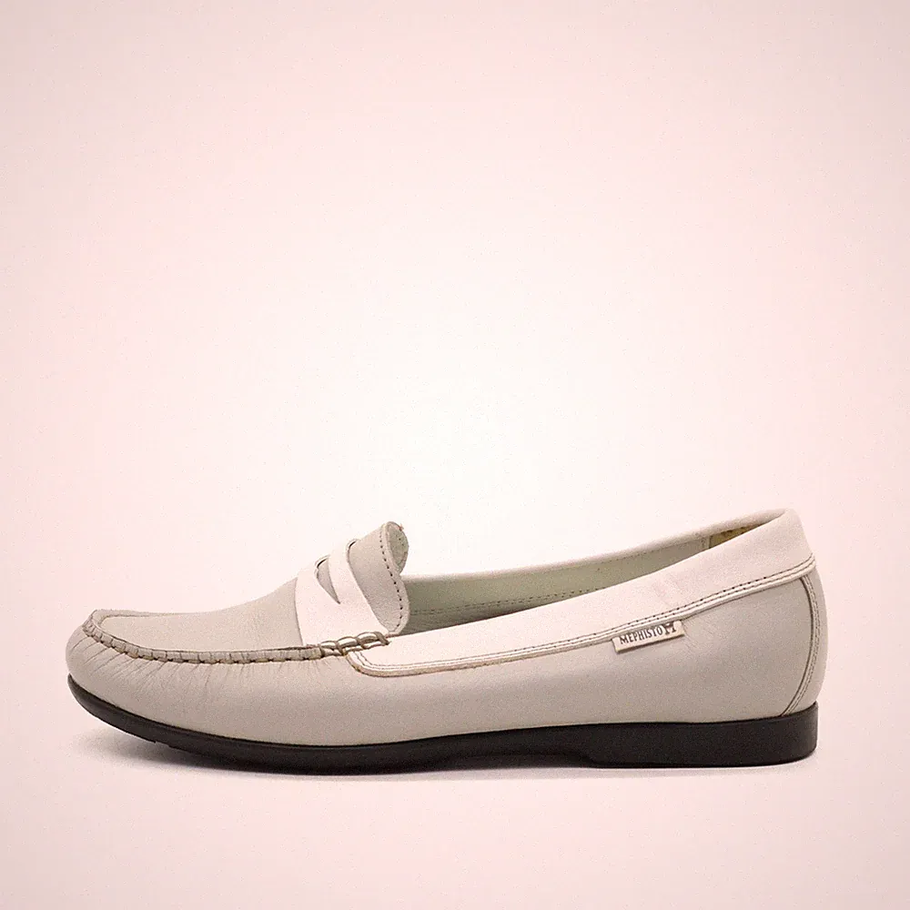 Mephisto Damen Mokassins EU 37,5 Weiß Grau Echtes Leder, Penny Loafer