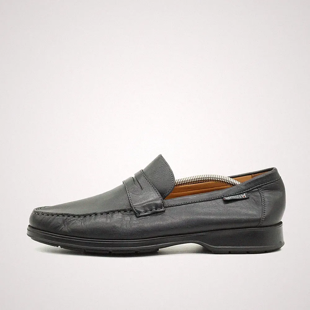 Mephisto Herren Slipper EU 44 Penny Loafer Schwarz Leder Caoutchouc Lite
