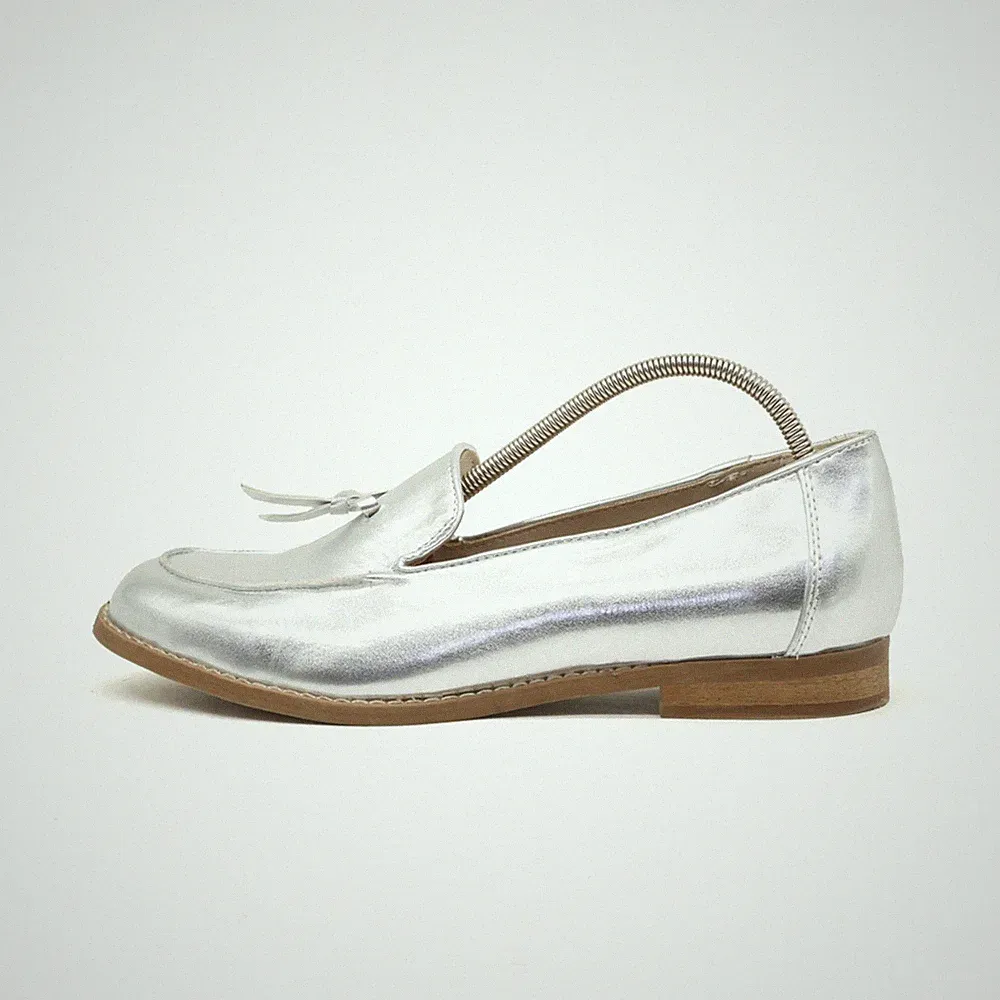 Merry Scott Damen Loafer EU 40 Metallic Schleife Silber Leicht, Atmungsaktiv
