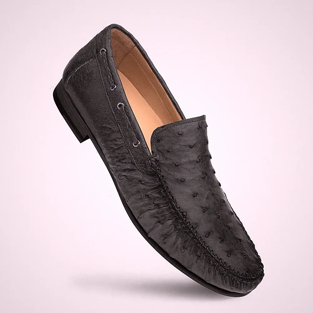 Mezlan Echtes Straußleder Schwarz Slipper Mokassin Loafer Herren