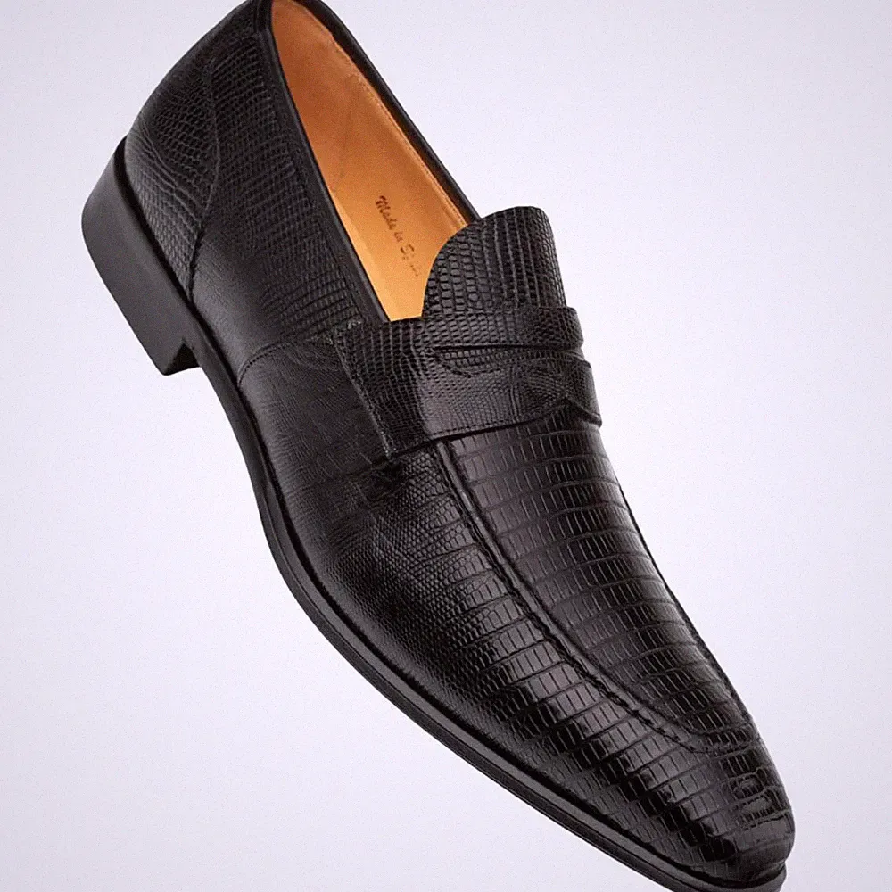 Mezlan Herren Mayor Schlangenleder Penny Loafer Schwarz