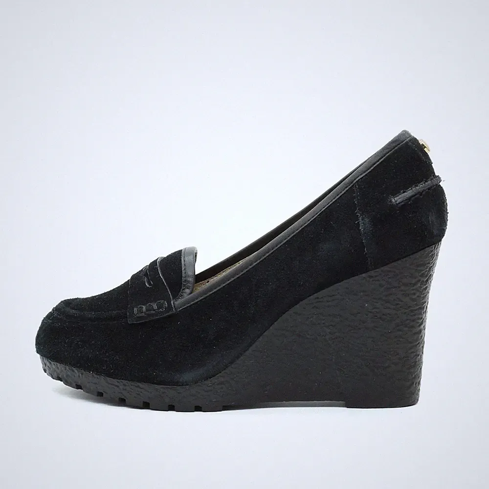 Michael Kors Damen Mokassins High-Heel Pumps EU 38 Loafer Keilabsatz Schwarz