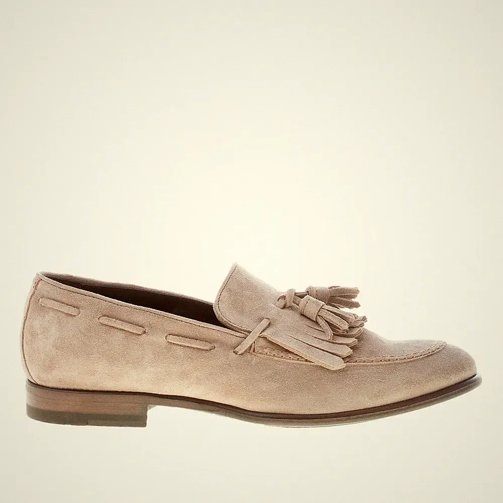 MIGLIORE herren schuhe Beige wildleder loafer franse quasten made in Italy