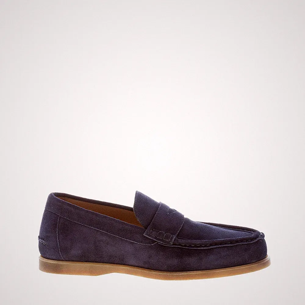 MIGLIORE herren schuhe blau suede artisanal made in Italy loafer vintage sohle