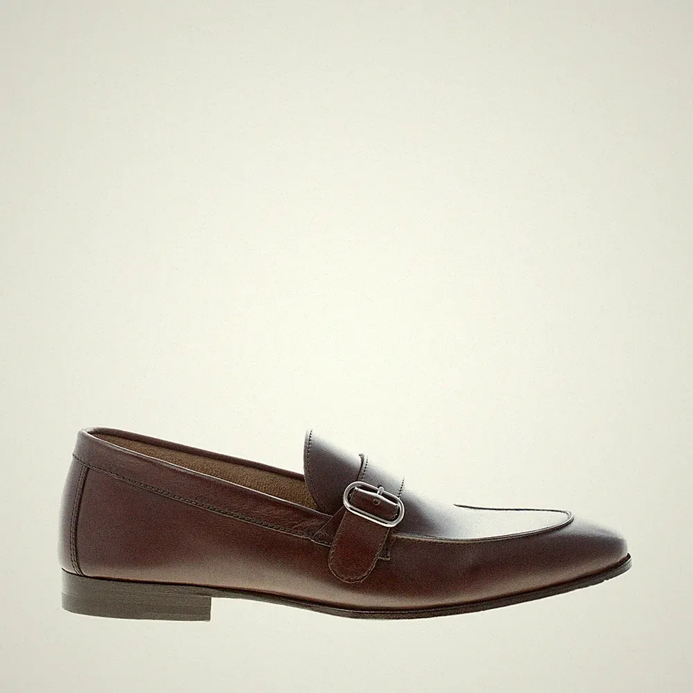 MIGLIORE herren schuhe braun leder made in Italy loafer schnalle strap artisan