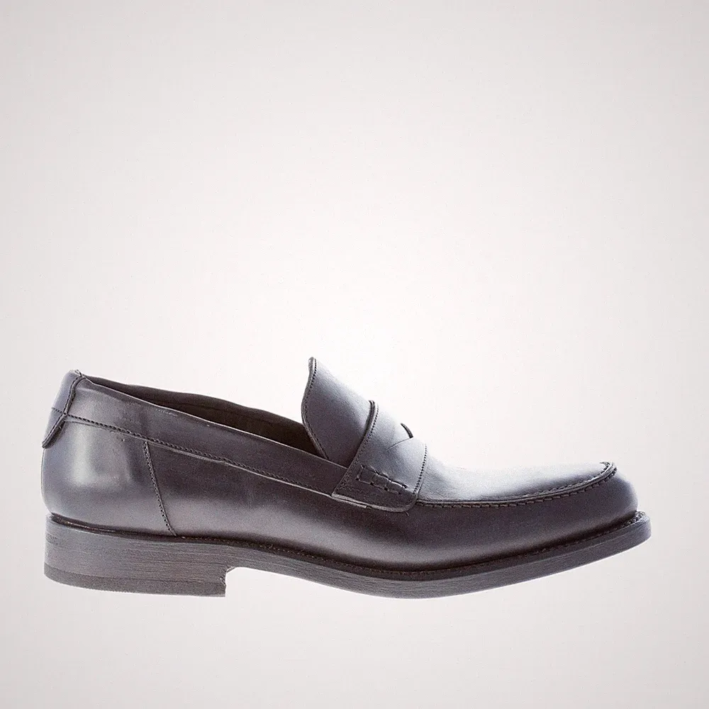 MIGLIORE herren schuhe men shoes made in Italy Black washed leather penny loafer