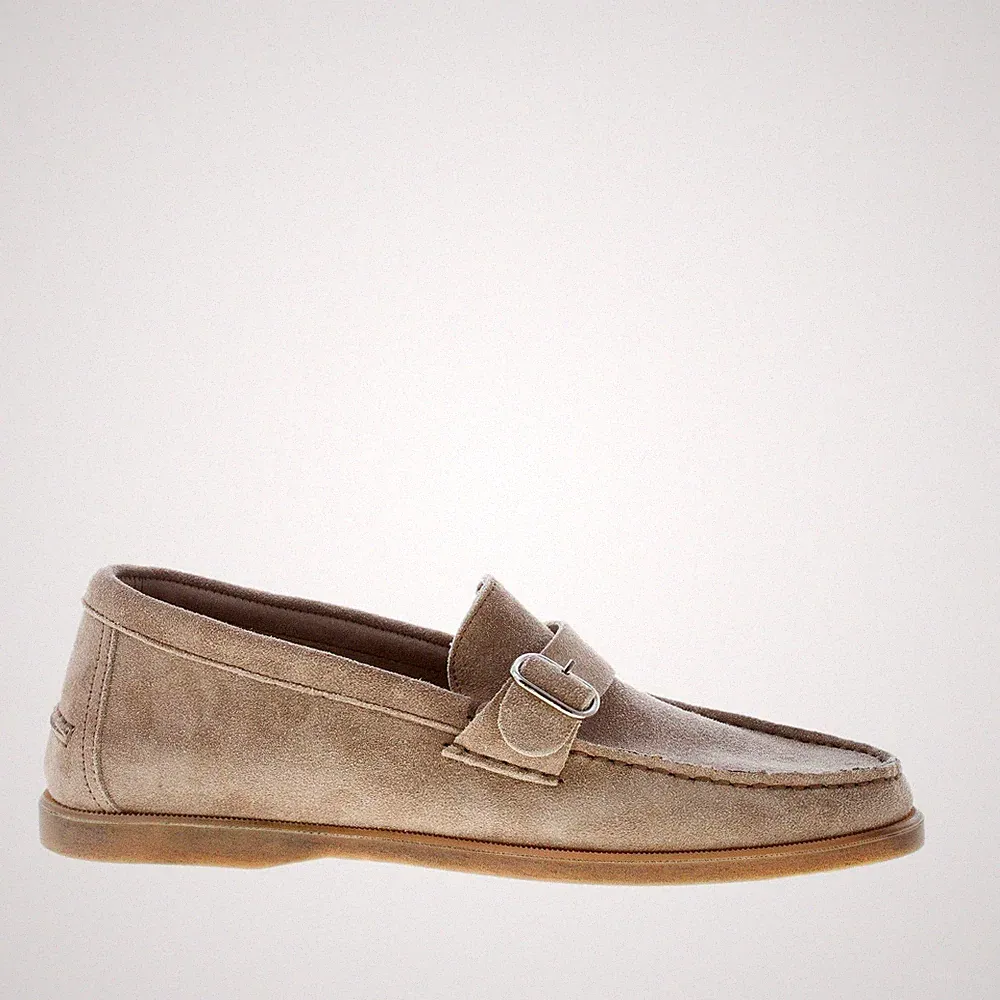 MIGLIORE herren schuhe Tortora beige suede made in Italy loafer schnalle flex
