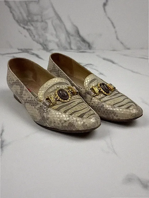 Mima Venezia Damen Leder Loafer Gr. 40 Gold Beige Made in Italy Pumps