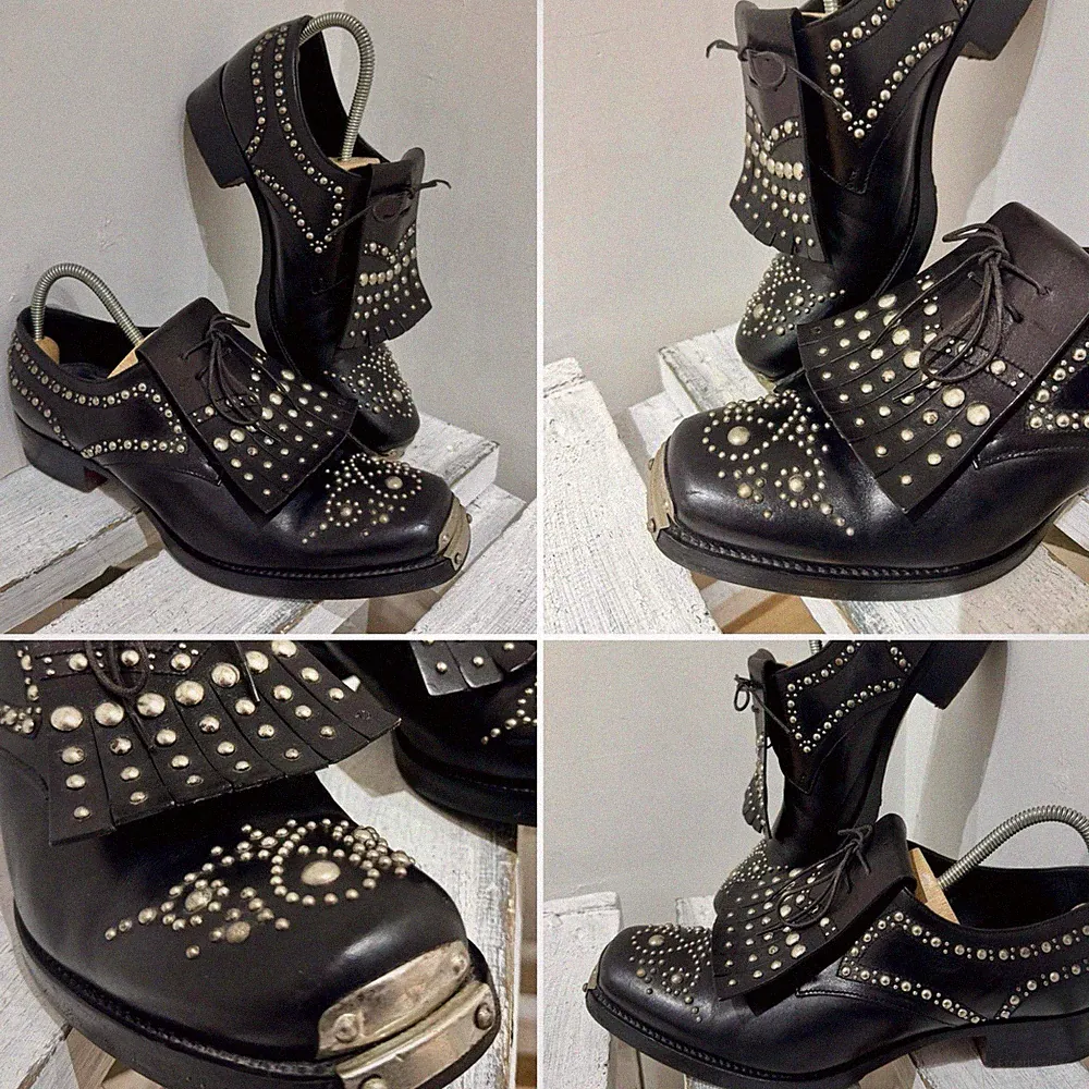 Miu Miu 2006 Iconic Super Rare Studded Metal Cap Black Leather Shoes Men's 8 42